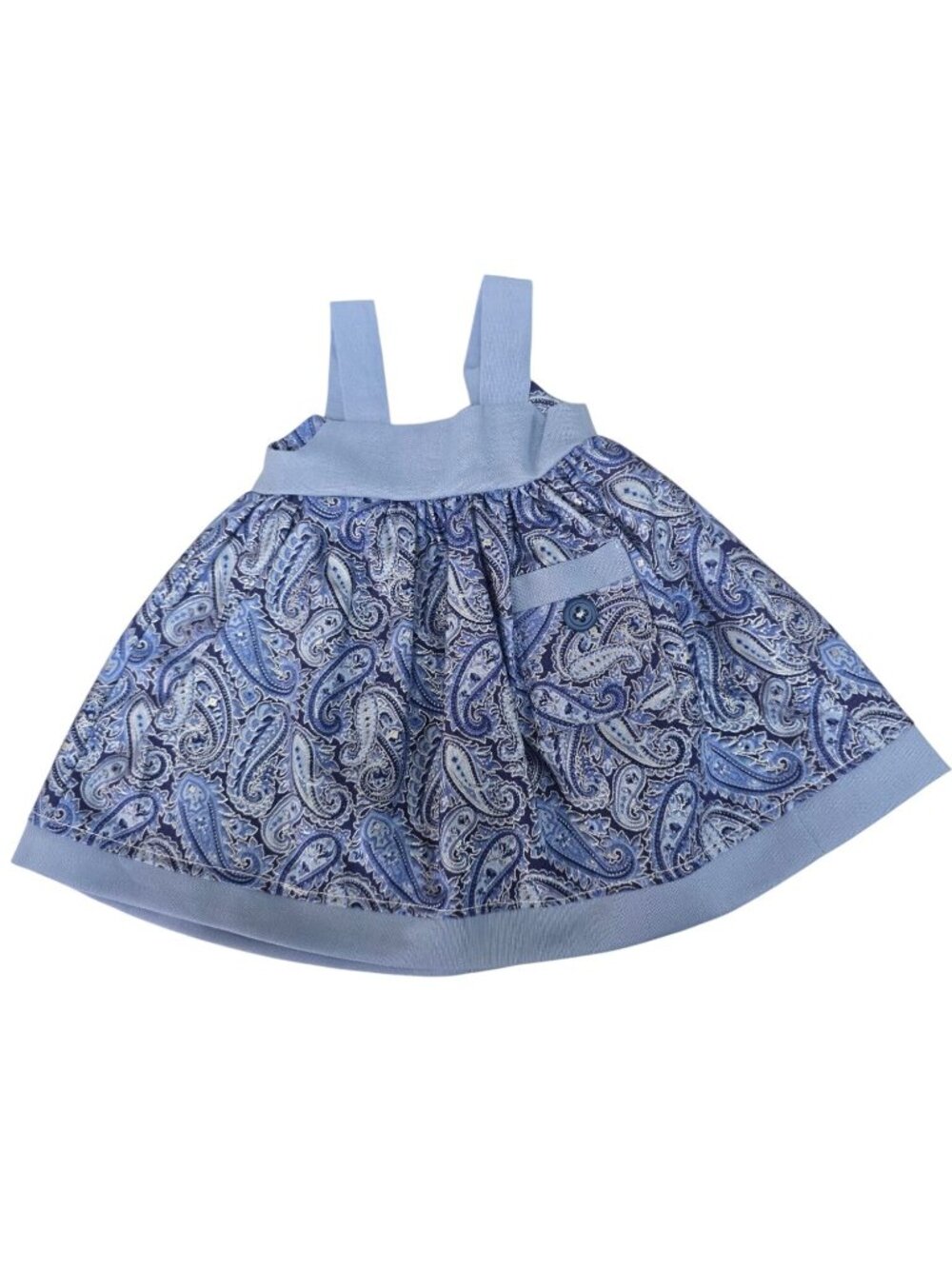 New Handmade Blue Paisley 18" Doll Dress with Pocket & Straps